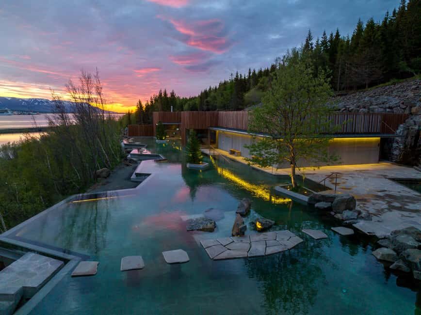 Akureyri: Forest Lagoon Entrance Ticket - The two pools: large 37°C swim-up zone and smaller 40°C quiet heat